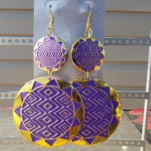 4" Purple/Gold Metal Tribal Earrings